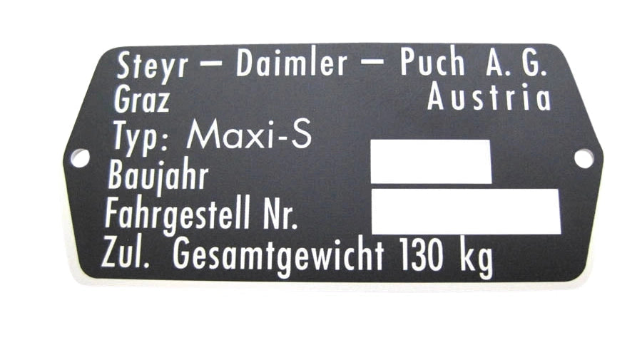 Typenschild Puch Maxi S Steyer-Daimler Metall