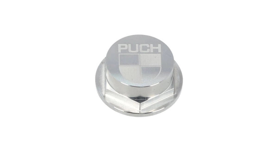 Lenkkopfmutter 26mm Puch CLAW Aluminium Silber mit Logo