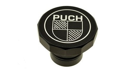 Tankdeckel Puch Maxi eckig Alu Schwarz, mit Puch Logo
