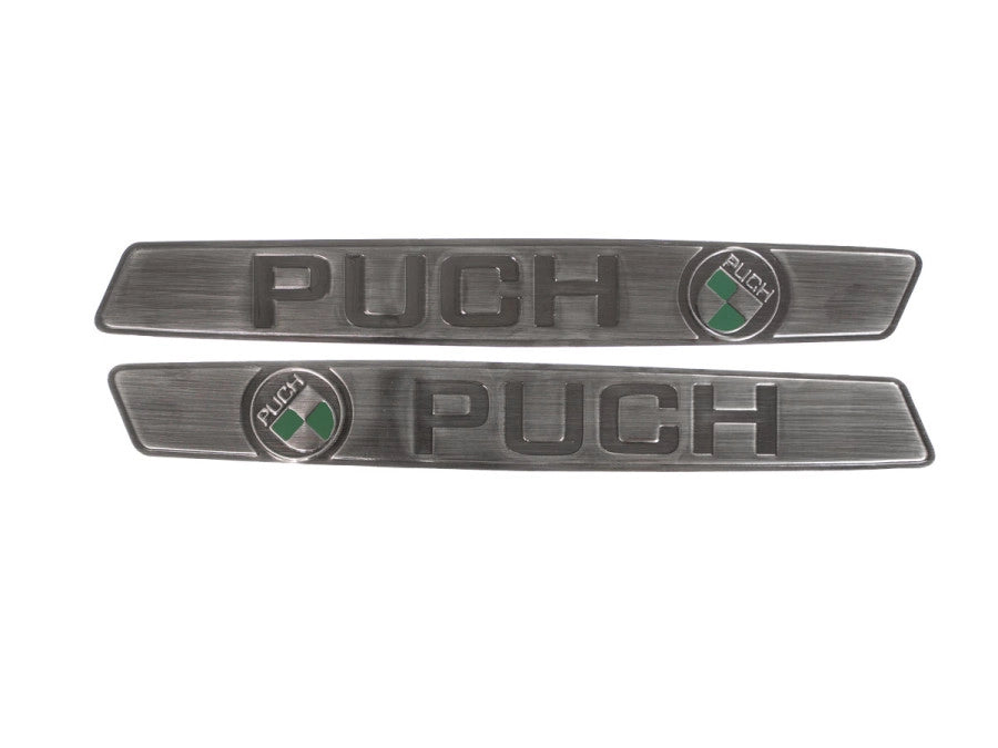 Puch Metall Tank Aufkleber Silberfarbe Grün | RealMetal®