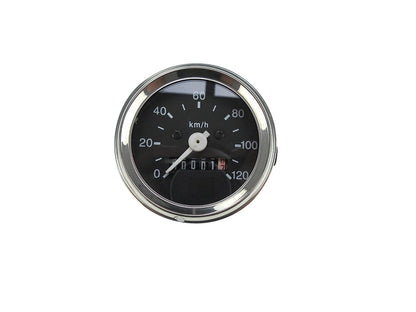 Tachometer 60 mm – 120 km/h – Schwarz/Chrom mit Beleuchtung