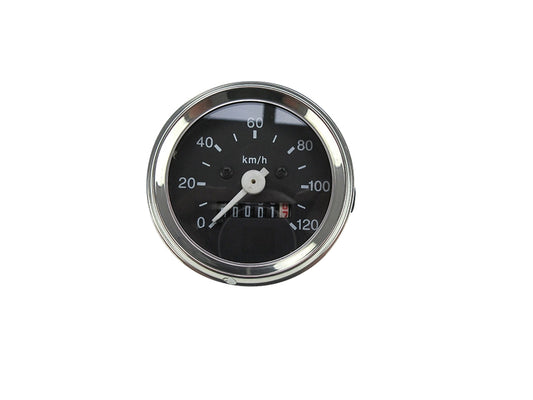 Tachometer 60 mm – 120 km/h – Schwarz/Chrom mit Beleuchtung
