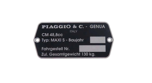 Typenschild Puch Maxi S Piaggio Metall