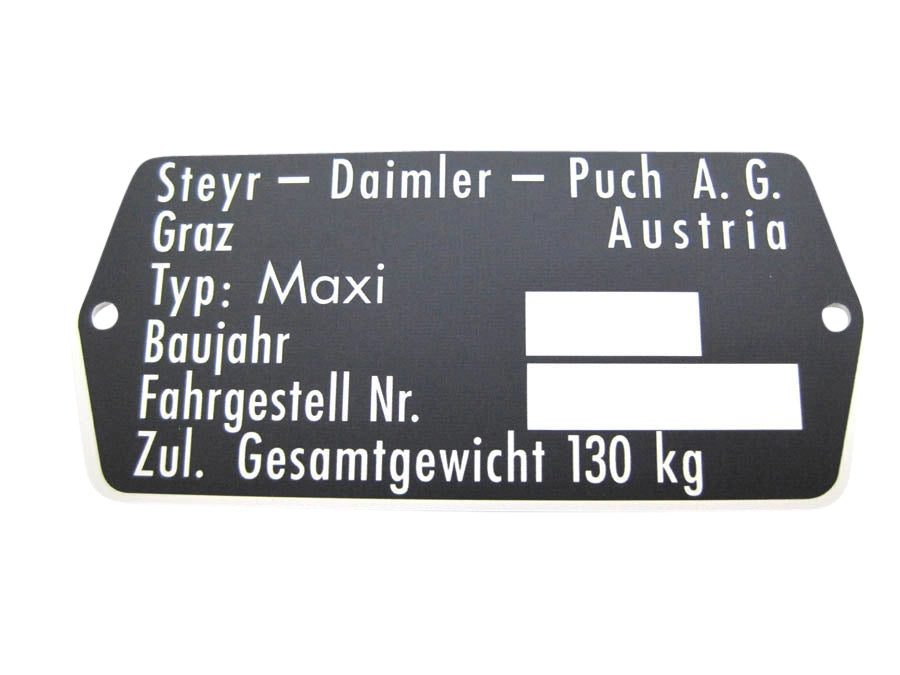 Typenschild Puch Maxi Metall