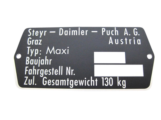 Typenschild Puch Maxi Metall